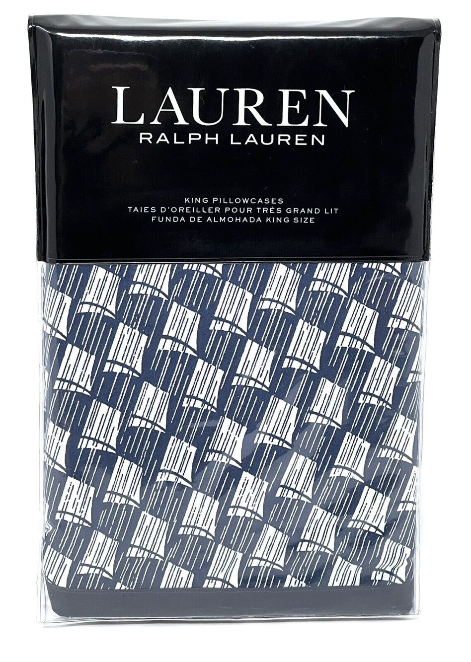 Ralph Lauren Casey King Pillowcases Navy Blue Cream PAIR of 2 Nautical Sails Geo